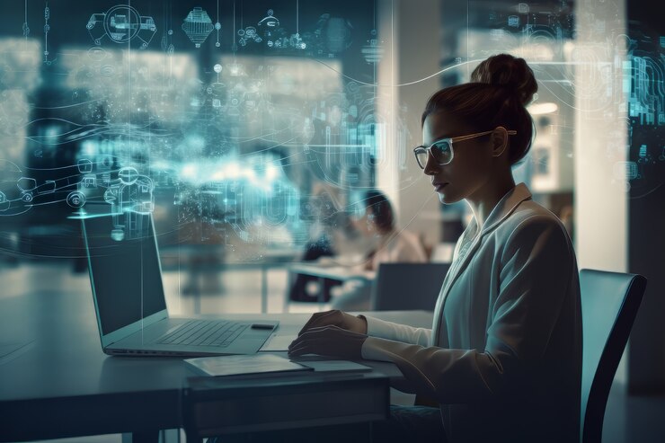 Woman sitting with laptop